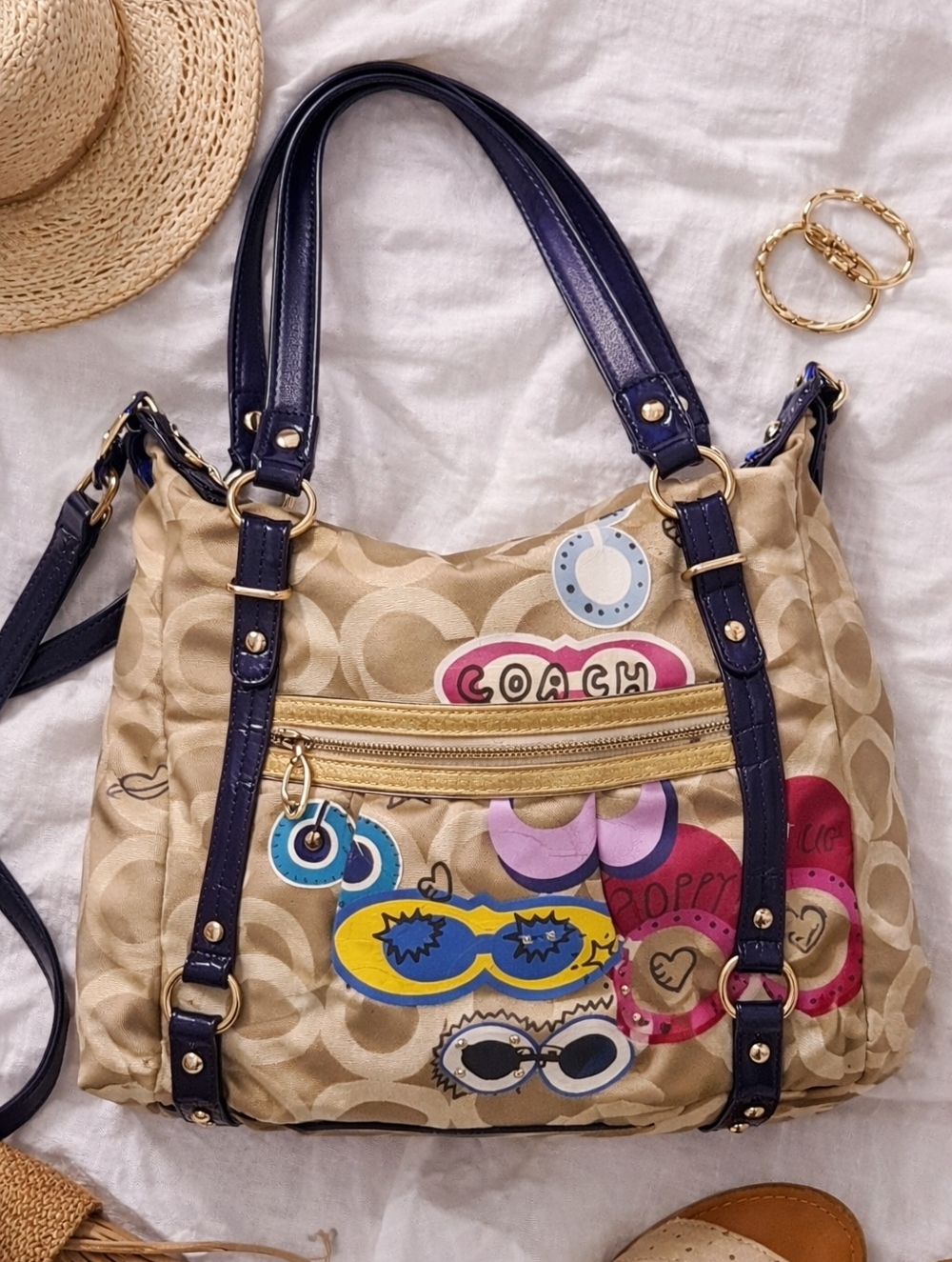 Coach Poppy Graffiti Signature Tote Y2K Canvas Shoulder Bag Vintage Rare